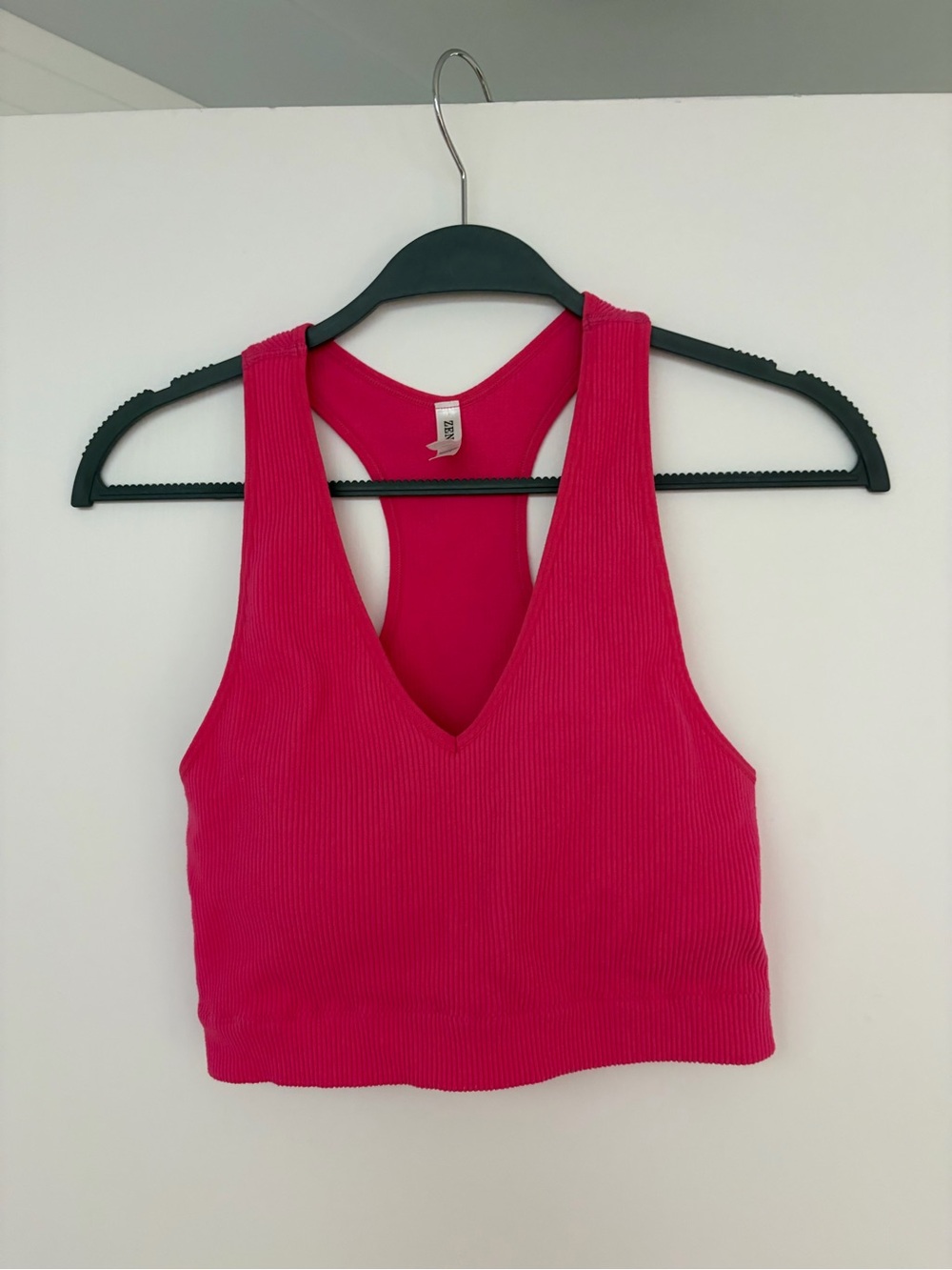 Vibrant Pink Ribbed V-Neck Racerback Crop Top